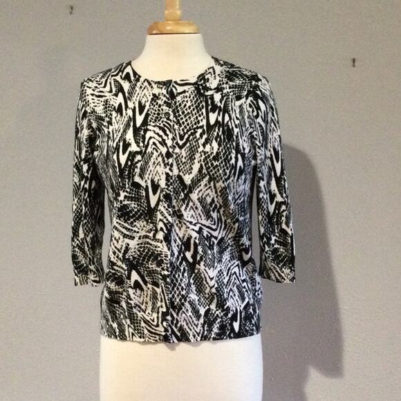 Designer Originals Black & White Button Front 3/4 Sleeve Cardigan Size PL - Picture 1 of 16